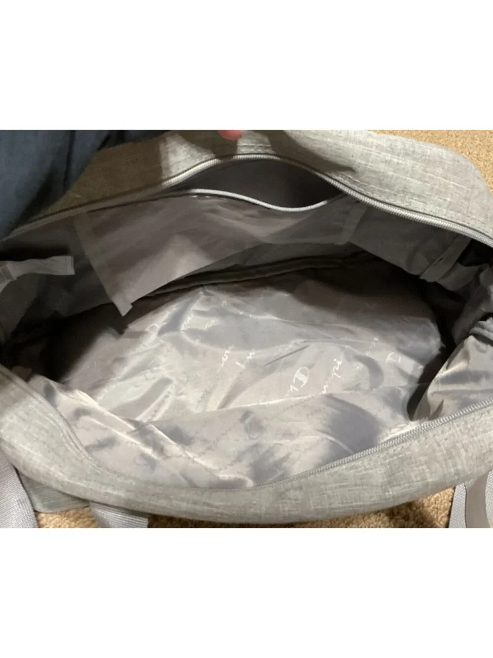 Champion Gray Duffel Bag With Shoulder Strap & Mesh Side Pocket Lightweight Gym